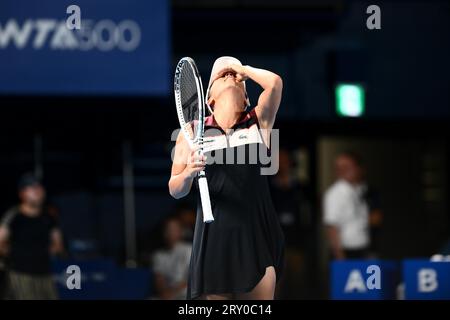 Mai Hontama (JPN),  SEPTEMBER 27, 2023 - Tennis : Women's Singles Round 16 at Ariake Coliseum during TORAY Pan Pacific Open Tennis Tournament 2023, Japan. (Photo by SportsPressJP/AFLO) Stock Photo