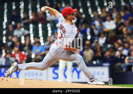 MILWAUKEE, WI - SEPTEMBER 27: St. Louis Cardinals starting pitcher Miles  Mikolas (39) pitches during a game between the Milwaukee Brewers and the  St. Louis Cardinals on September 27, 2022 at American