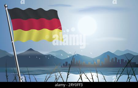 flag with sun background of mountains and lakes Stock Vector
