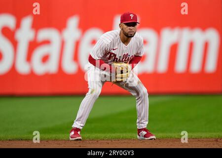 Philadelphia Phillies' Edmundo Sosa plays during a baseball game, Tuesday,  April 25, 2023, in Philadelphia. (AP Photo/Matt Slocum Stock Photo - Alamy