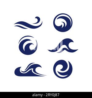 waves vector set of elements for design. wave logo set. ocean logo design Stock Vector