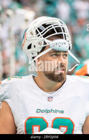 Miami Dolphins defensive tackle Zach Sieler (92) walks to the line during a  NFL football game against the Minnesota Vikings, Sunday, Oct.16, 2022 in  Miami Gardens, Fla. (AP Photo/Alex Menendez Stock Photo 