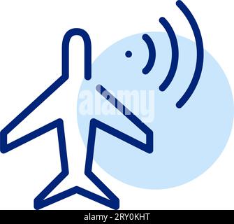 Airplane flying using radar technologies. Pixel perfect icon Stock Vector