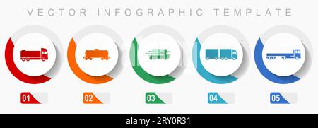 Transport icon set, miscellaneous icons such as truck, cistern, wagon and delivery, flat design vector infographic template, web buttons in 5 color op Stock Vector