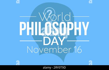 World Philosophy Day Vector Banner with Thinker and Philosophical Symbols. Vector template for background, banner, card, poster design. Stock Vector