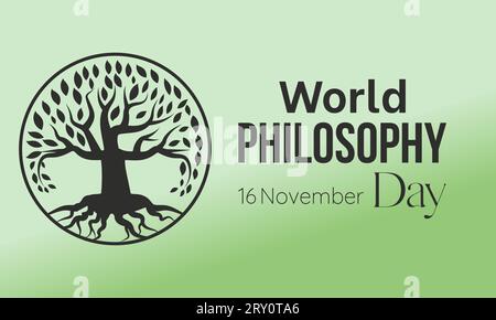World Philosophy Day Vector Banner with Thinker and Philosophical Symbols. Vector template for background, banner, card, poster design. Stock Vector