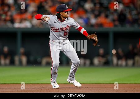 Milwaukee, WI USA; Washington Nationals shortstop CJ Abrams (5) hits a ball  deep during an MLB game against the Milwaukee Brewers on Sunday, September  17, 2023 at American Family Field. The Nationals