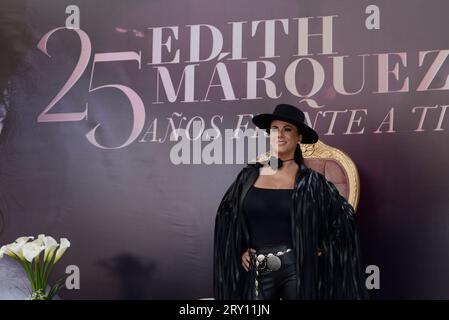 September 27, 2023, Mexico City, Mexico: Singer Edith Marquez attends a press conference to promote their tour ' 25 years in front of you' (25 Anos Frente a ti) to celebrate 25 years of their  career as singer at National Auditorium. on September 27, 2023 in Mexico City, Mexico. (Photo by Carlos Tischler/ Eyepix Group) (Photo by Eyepix/NurPhoto) Credit: NurPhoto SRL/Alamy Live News Stock Photo