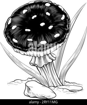 Mushroom Toadstool Fungus Vintage Engraved Woodcut Stock Vector