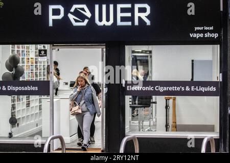 power vape shop Power vape shop, in Fishergate, Preston, UK Stock Photo