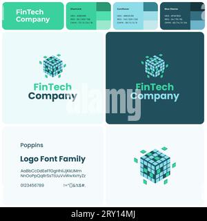 Fintech company branding template with rubik cube logo Stock Vector