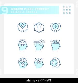 2D editable blue soft skills icons pack Stock Vector
