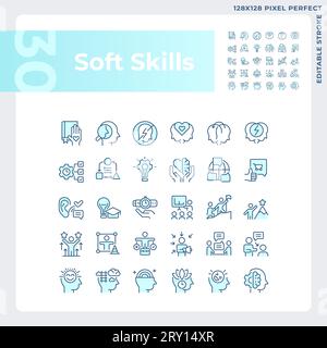 Customizable pixel perfect blue soft skills icons set Stock Vector