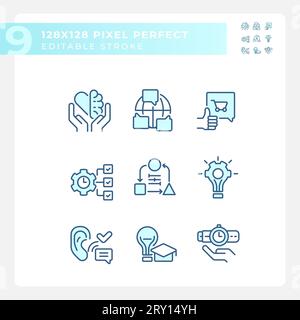 Pack of editable pixel perfect blue soft skills icons Stock Vector