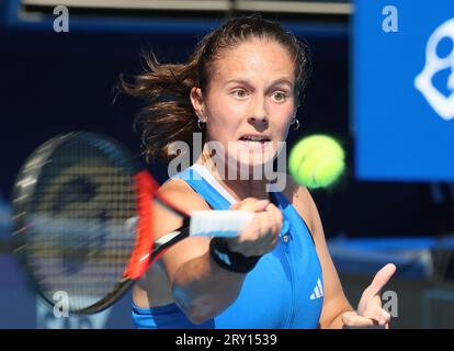 September 28, 2023, Tokyo, Japan - Daria Kasatkina of Russia returns the ball against Despina Papamichail of Greece during the second round match of the Toray Pan Pacific Open tennis tournament at the Ariake Colosseum  in Tokyo on Thursday, September 28, 2023.   (photo by Yoshio Tsunoda/AFLO) Credit: Aflo Co. Ltd./Alamy Live News Stock Photo