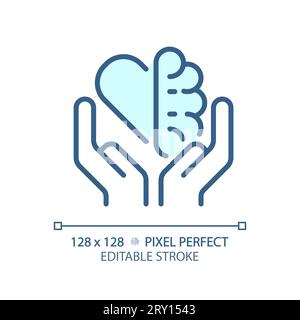 2D thin linear blue emotion and logic balance icon Stock Vector