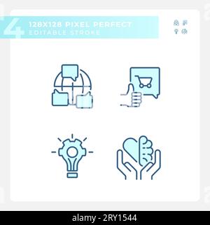 Pixel perfect blue soft skills icons set Stock Vector