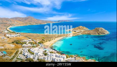 Landscape with coast of Mykonos island, Greece Cyclades Stock Photo