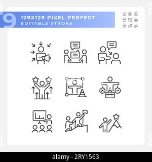 Editable pixel perfect black soft skills icons collection Stock Vector