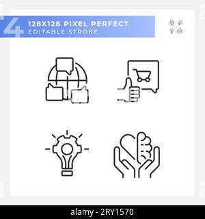 Pixel perfect black soft skills icons set Stock Vector