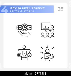 Pixel perfect black soft skills linear icons set Stock Vector