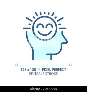 2D customizable thin linear blue positive thinking icon Stock Vector