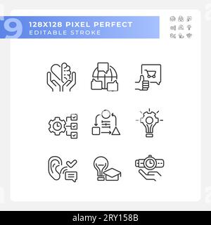 Pack of editable pixel perfect black soft skills icons Stock Vector