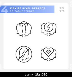 Editable pixel perfect soft skills black icons set Stock Vector