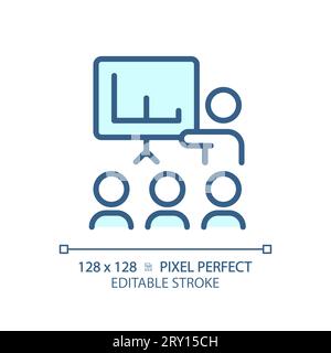 2D customizable thin linear blue public speaking icon Stock Vector
