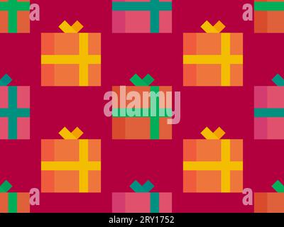 Gifts boxes seamless pattern. Christmas gift boxes with colorful ribbons. Xmas presents design for greeting cards, wrapping paper, banners and promoti Stock Vector