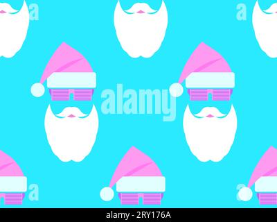 Christmas seamless pattern with Santa Claus in 80s style. Disco Santa Claus with glasses, beard and hat. Xmas holiday decoration for greeting cards, p Stock Vector
