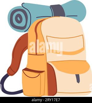 Bag with packed belongings and mat for camping Stock Vector