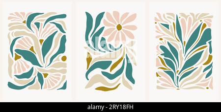 Flower market print. Abstract floral vector illustration. Flower market poster concept template perfect for postcards, wall art, banner etc. Retro 70s Stock Vector