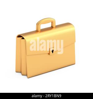 Golden Cartoon Icon Briefcase or Schoolbag on a white background. 3d Rendering Stock Photo