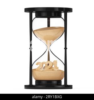 New 2024 Year Concept. Sand Falling in Hourglass Taking the Shape to 2024 year on a white background. 3d Rendering Stock Photo