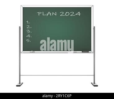 Blackboard with the Phrase Plan 2024 on a white background. 3d Rendering Stock Photo