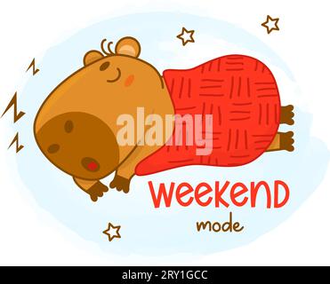 Cool card with cute sleeping capybara and funny inscription. Vector illustration. Funny animal character rodent for cards, design, print, kids collect Stock Vector