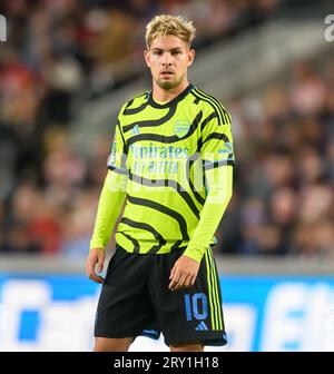 27 Sep 2023 - Brentford v Arsenal - EFL Cup - Gtech Community Stadium  Arsenal's Emile Smith Rowe during the match against Brentford.   Picture : Mark Pain / Alamy Live News Stock Photo