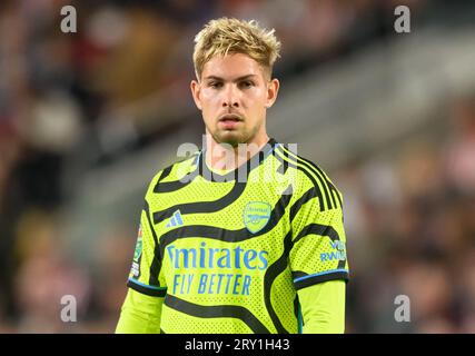 27 Sep 2023 - Brentford v Arsenal - EFL Cup - Gtech Community Stadium  Arsenal's Emile Smith Rowe during the match against Brentford.   Picture : Mark Pain / Alamy Live News Stock Photo