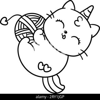 Cute Unicorn Cartoon Cat coloring page for kids Stock Photo