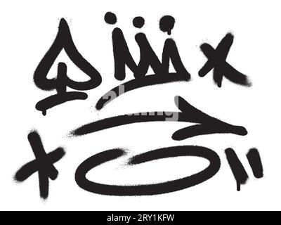 Spray graffiti tagging signs (spade, crown, stars, halo, arrow, quotation marks). Part 8 Stock Vector