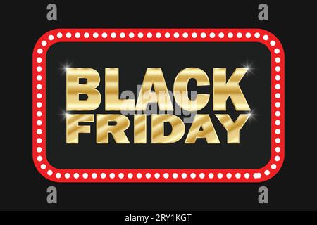 Black Friday sale retro light banner on black background. Vector illustration. Stock Vector