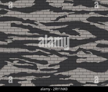 Urban camouflage seamless pattern. Tiger stripe graffiti spray on a gray brick wall. Stock Vector