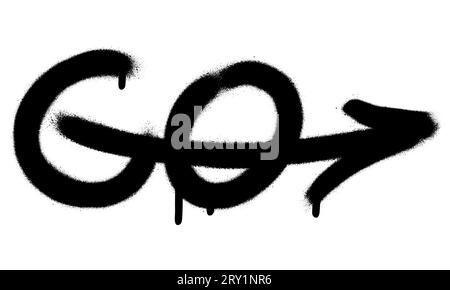 GO. Motivational quote and arrow sign. Spray paint graffiti tag. White background. Stock Vector