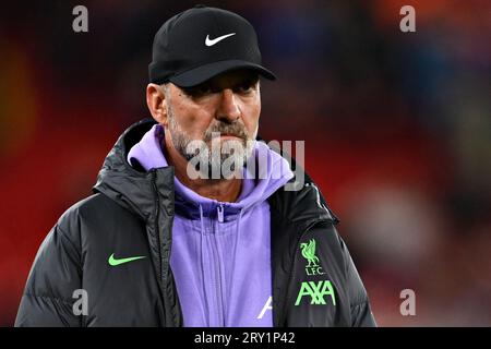 Liverpool, England, 27th September 2023. Liverpool Manager Jurgen Klopp during the Carabao Cup match at Anfield, Liverpool. Picture credit should read: Gary Oakley / Sportimage Stock Photo