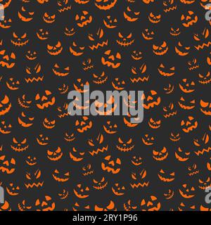 Happy Halloween seamless pattern background with different pumpkin scary faces. cartoon scary ghost faces Stock Vector