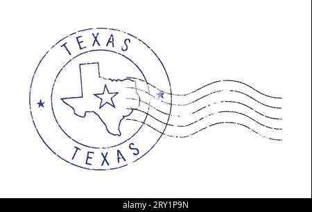 Blue and black postal grunge stamp ''Texas''. Stock Vector