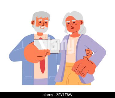 Caucasian old couple taking selfie 2D cartoon characters Stock Vector