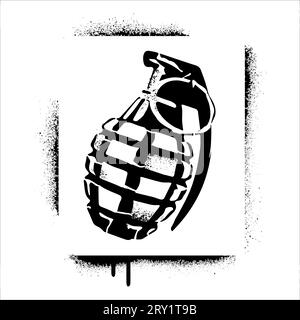 Hand grenade silhouette. Spray graffiti stencil. Stock Vector