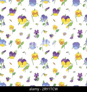 Vector seamless pattern with pansies, floral background of flowers Stock Vector